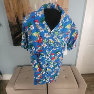 Smurfs Men's Tropical Pattern Graphic short sleeve button up Men's Small